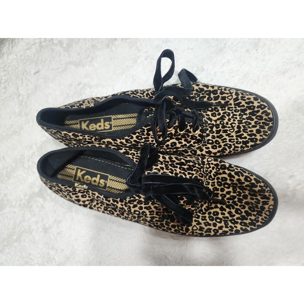 Keds Women's Leopard Print Sneakers Size 8 Black Velvet Laces Animal Pattern